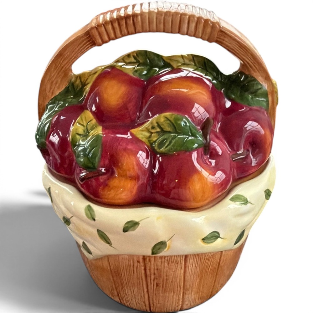 Vintage Cooks Club Apple Basket Ceramic Cookie Jar hand painted  Harvest Decor
